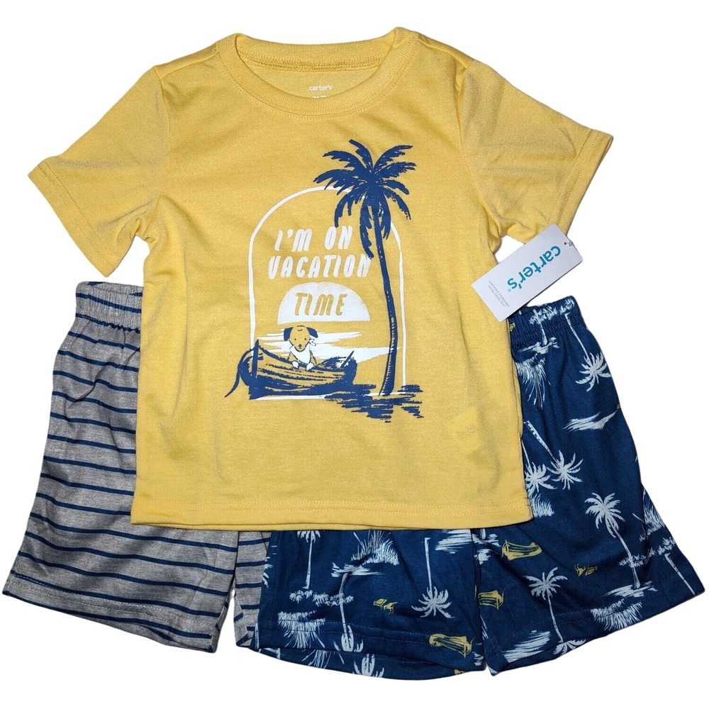 Carter's Toddler Boy 3T I'm On Vacation‎ Time 3pc Pajama Set Beach Shorts Palm